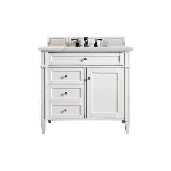James Martin Vanities Brittany 36.0 in. W x 23.5 in. D x 34 in. H Single Bath Vanity in Bright White with Ethereal Noctis Quartz Top