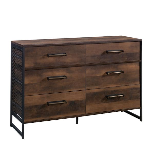 SAUDER Briarbrook 6-Drawer Barrel Oak Swatch Dresser with Metal Frame 35.236 in. x 54.016 in. x 17.008 in.