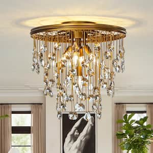 5-Light 20" Contemporary and Glam Antique Gold Rain Drop Crystal Flush Mount