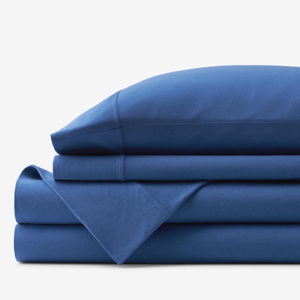 The Company Store Company Cotton 4-Piece Smoke Blue Solid Cotton Jersey Knit Queen Sheet Set