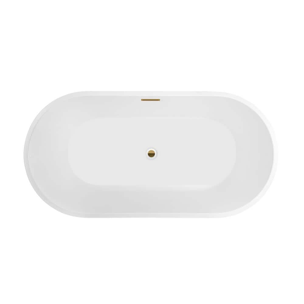 Iris 59" White and Gold Freestanding Acrylic Bathtub