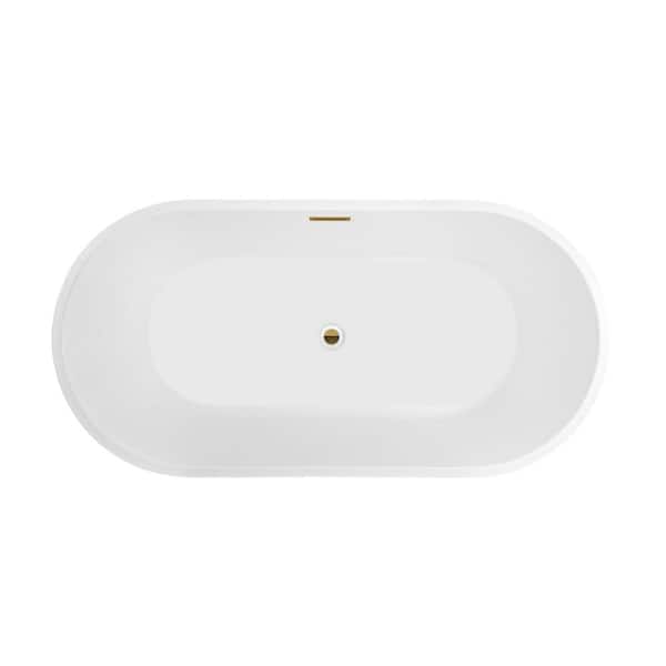 Vanity Art Domme 59 in. Acrylic Flatbottom Freestanding Non-Slip Bathtub in White/Titanium Gold
