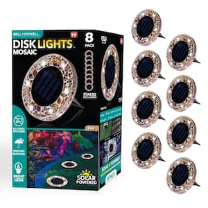 Mosaic Disk Lights Solar Powered Light Brown LED Path Lights with Mosaic Glass Top (8-Pack)