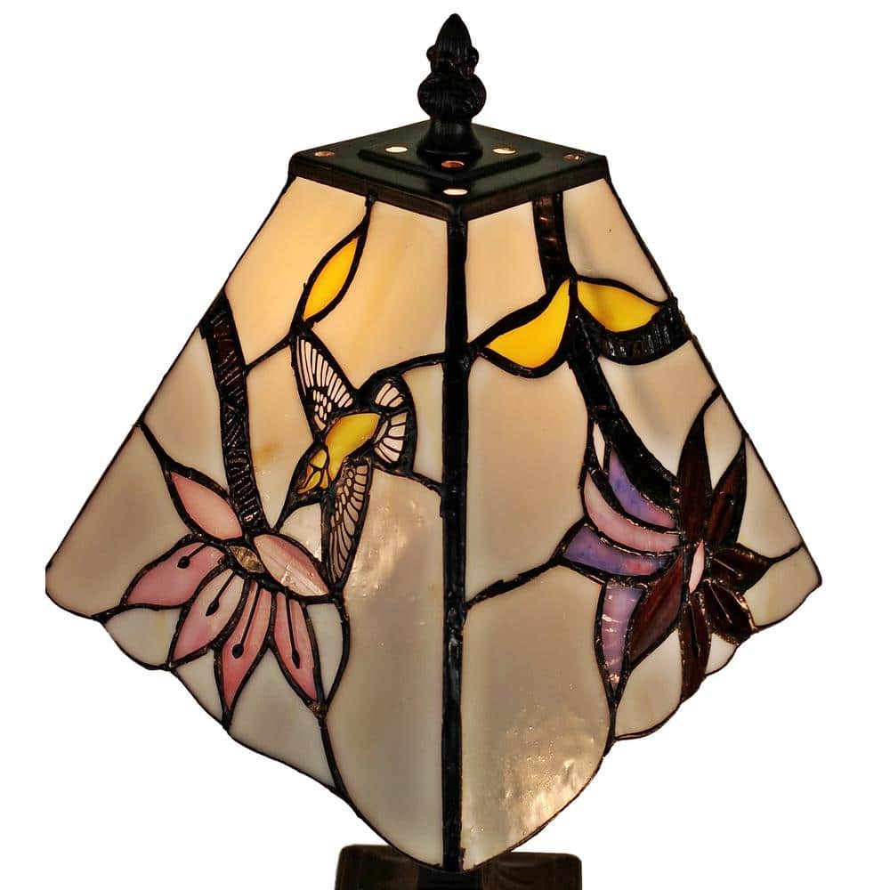 Amora 15" Copper Metal Stained Glass Hummingbird Nightstand Lamp