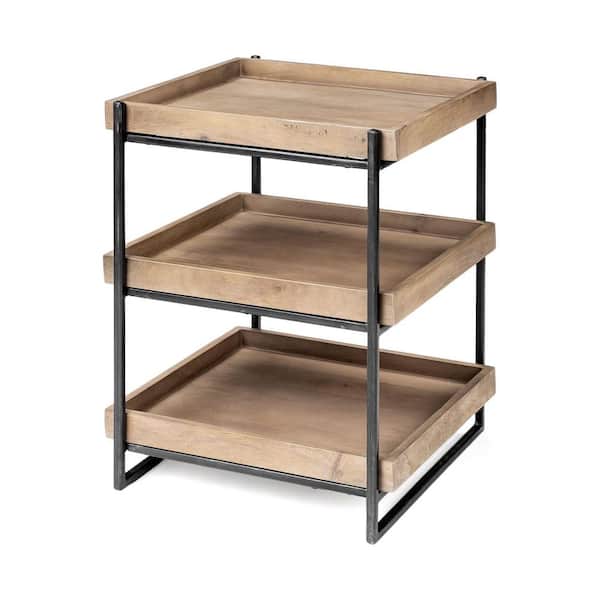 Mercana The Trey III Light Brown Side Table Supported By A Matte-Black Polished Iron Frame