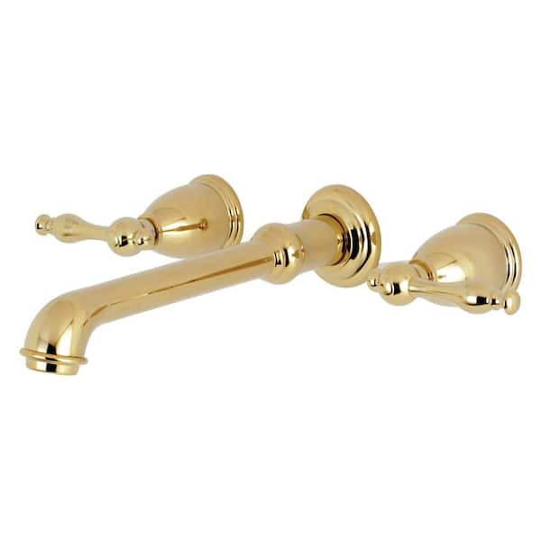 Kingston Brass Naples 2-Handle Wall Mount Roman Tub Faucet in Polished Brass (Valve Included)