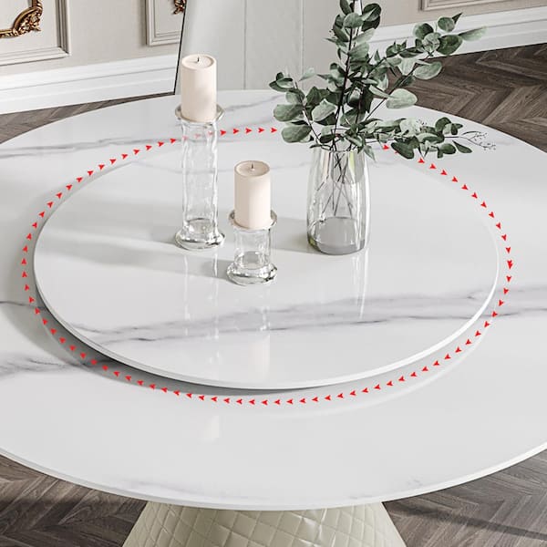 J&E Home 59.05 in. White Modern Round Sintered Stone Top