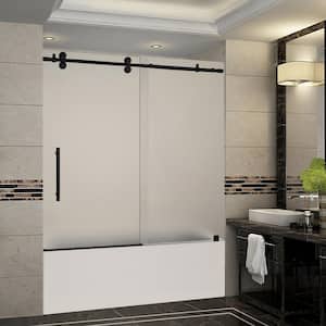 Langham 56 in. to 60 in. x 60 in. Frameless Sliding Tub Door with Frosted Glass in Matte Black