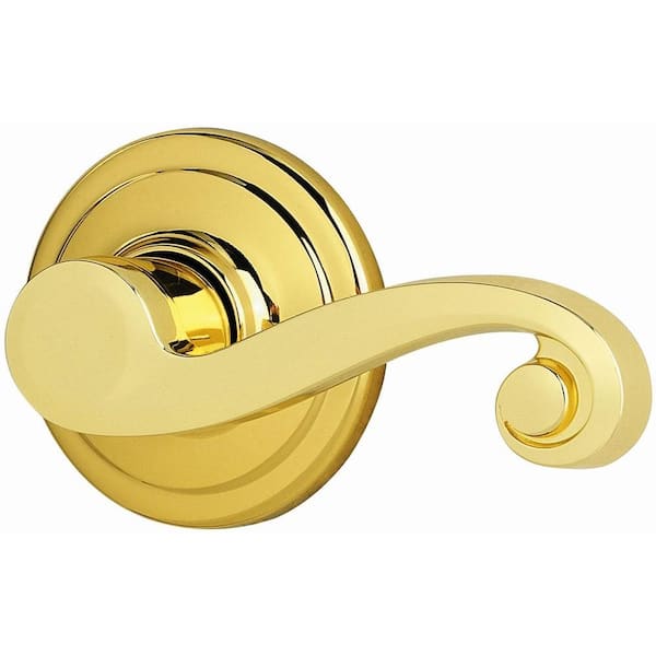 Kwikset Lido Polished Brass Right-Handed Half-Dummy Door Lever with Microban Antimicrobial Technology