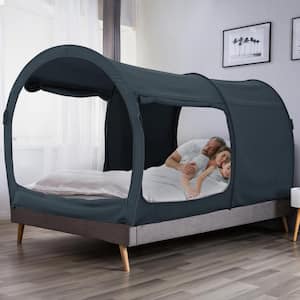 Indoor Pop Up Portable Frame Pongee Bed Canopy Tent Queen Curtains Breathable Charcoal Cottage (Mattress Not Included)