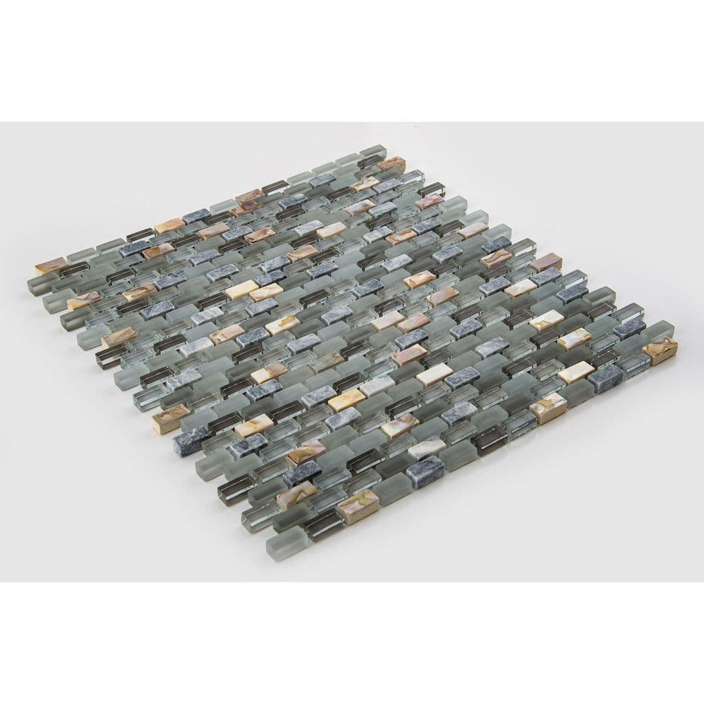 Escena Green, Gray, Brown Glass and Marble Mosaic Tile