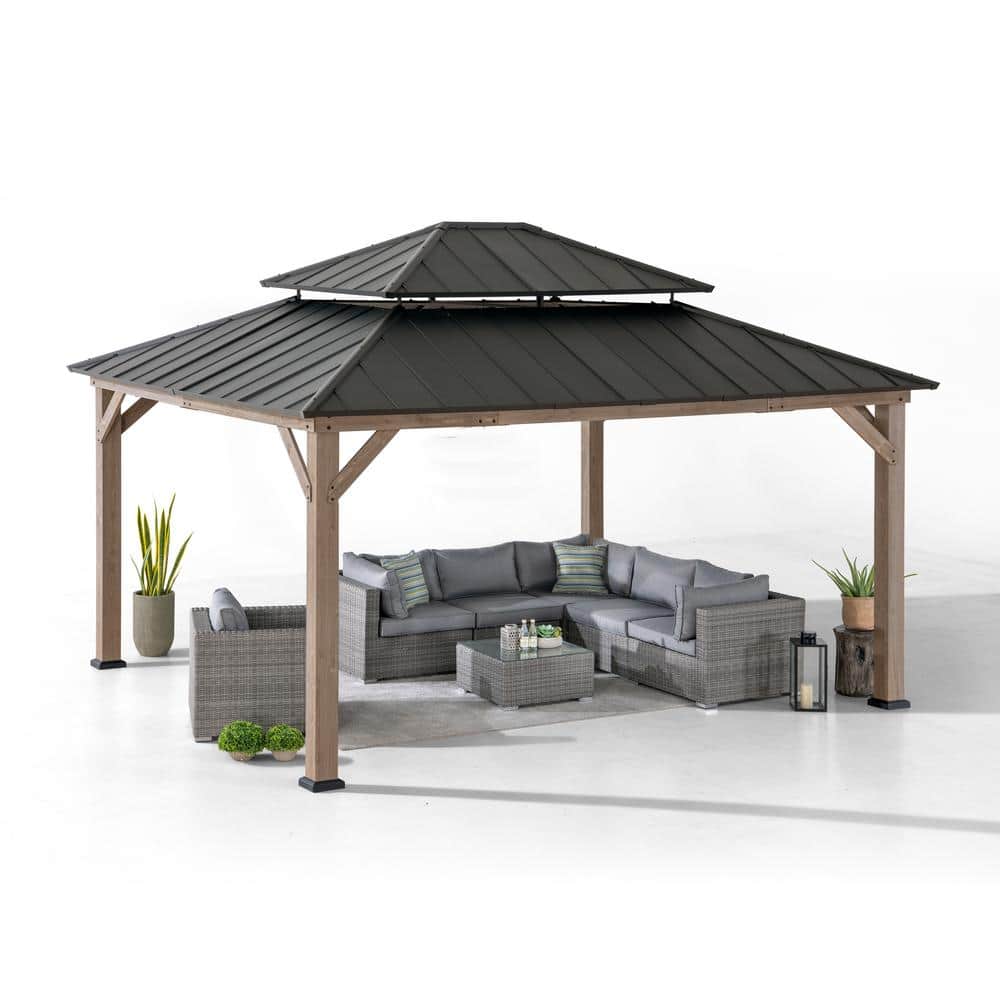 Cedar Framed Brown Steel 13x15 ft. Outdoor Patio Gazebo