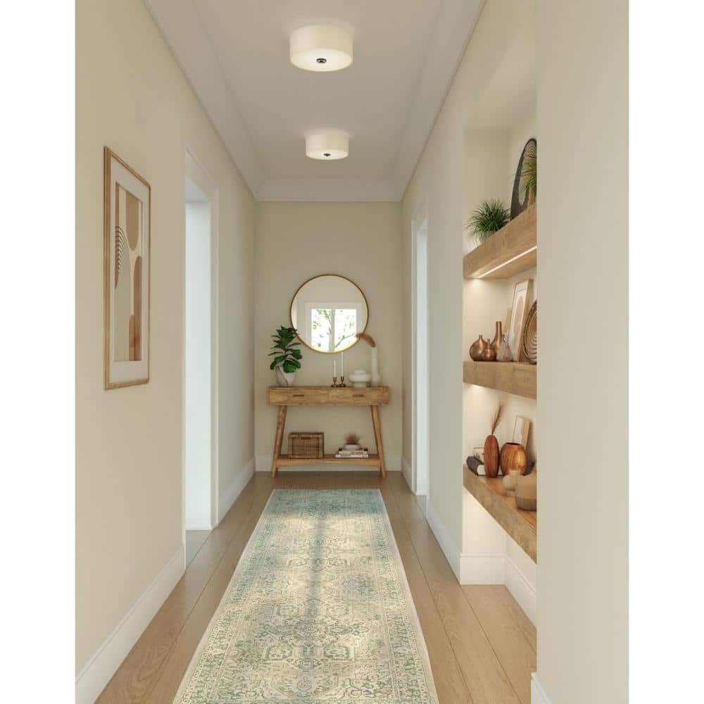 Elegant Bronze 16" Drum Flush Mount with Etched Glass Diffuser