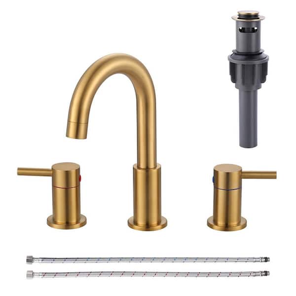 AVITAS 8 in. Widespread Double Handle Bathroom Faucet 360 ° Swivel Stainless Steel in Gold