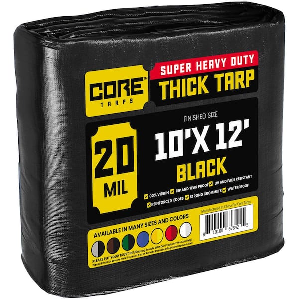 CORE TARPS 10 ft. x 12 ft. Black 20 Mil Heavy Duty Polyethylene Tarp, Waterproof, UV Resistant, Rip and Tear Proof