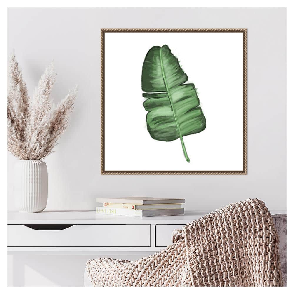 Leaves of the Tropics I Green Canvas Wall Art with Bronze Frame
