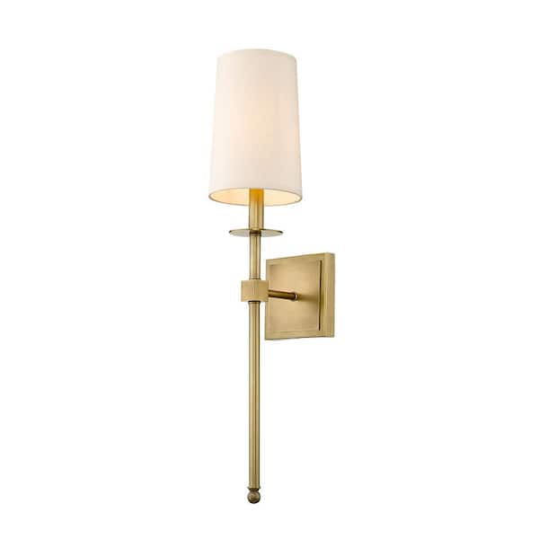 Unbranded 1-Light Rubbed Brass Wall Sconce with Beige Parchment Paper Shade