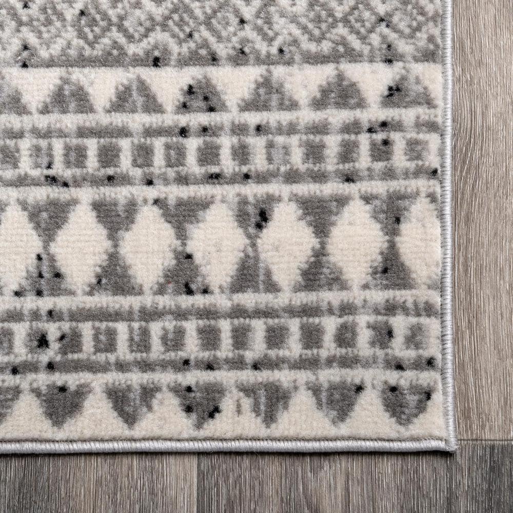 Gray and Ivory Synthetic Rectangular Stain-Resistant Area Rug