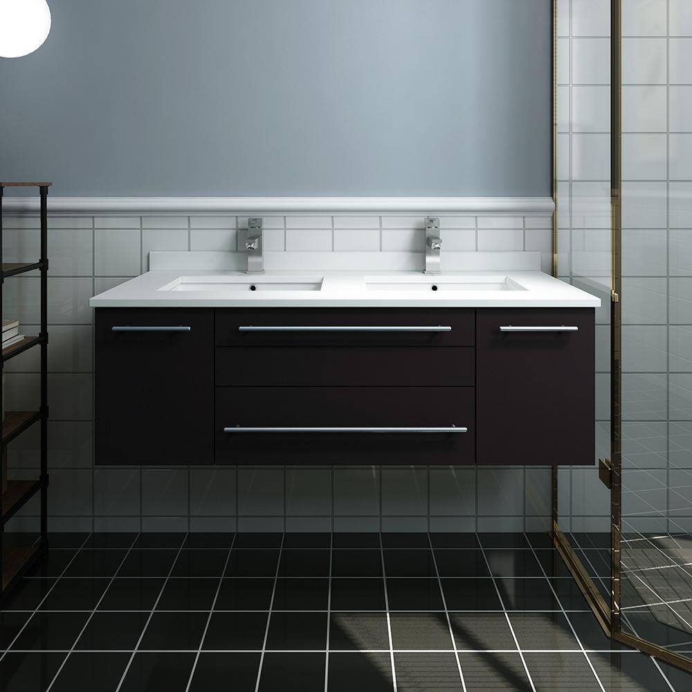 Espresso 48" Wall-Mount Double Sink Vanity with Quartz Top