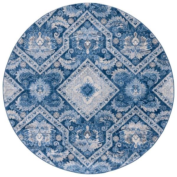 Brentwood 7 ft. x 7 ft. Blue/Ivory Geometric Ornate Round Area Rug