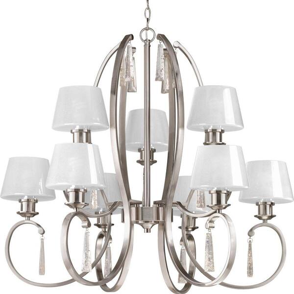 Progress Lighting Dazzle Collection 9-Light Brushed Nickel Chandelier with Ice Glass Shade