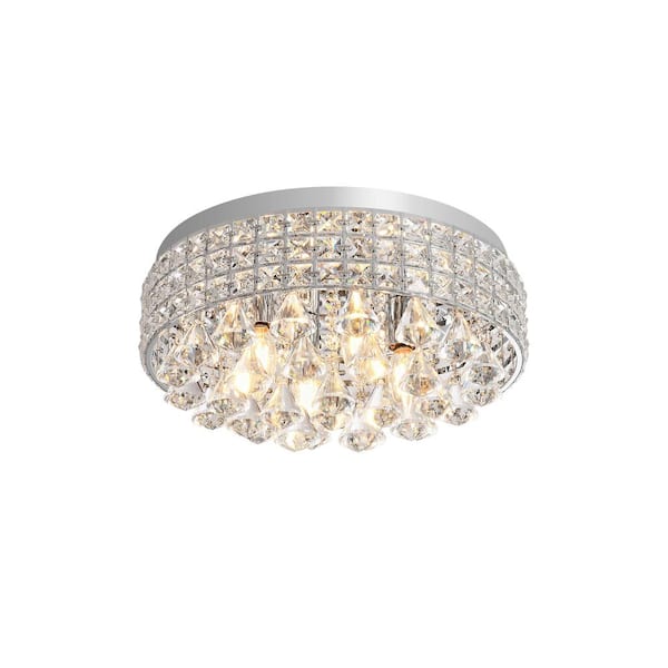 Jojospring Betty 16 in. Dia 4-Light Ornate Crystal Flush Mount Chandelier in Chrome