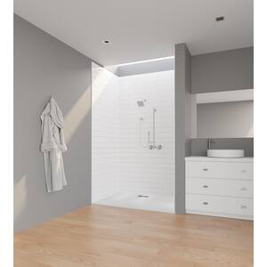 72 in. L x 42 in. W x 1.125 in. H Solid Composite Stone Shower Pan Base with Center Back Drain in White Sand