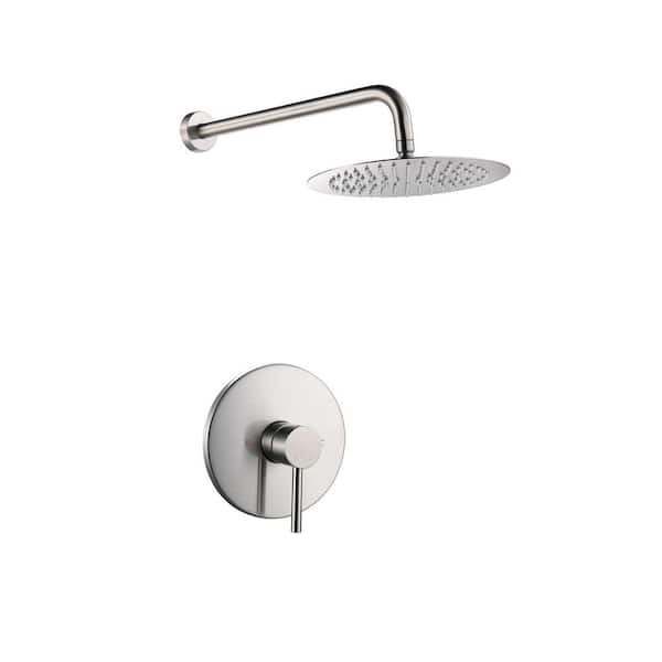 Aurora Decor ACAD Single-Handle 1-Spray Patterns 10 in. Wall Mount Round Rain Fixed Shower Faucet in Brushed Nickel (Valve Included)