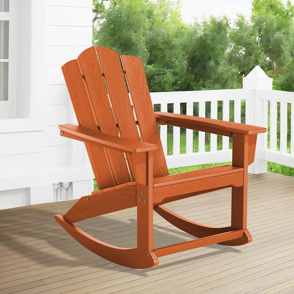JEAREY Classic HDPE Plastic Outdoor Rocking Chair in Orange