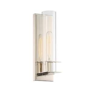 Hartford 4.5 in. W x 14 in. H 1-Light Polished Nickel Wall Sconce with Clear Glass Cylindrical Shade