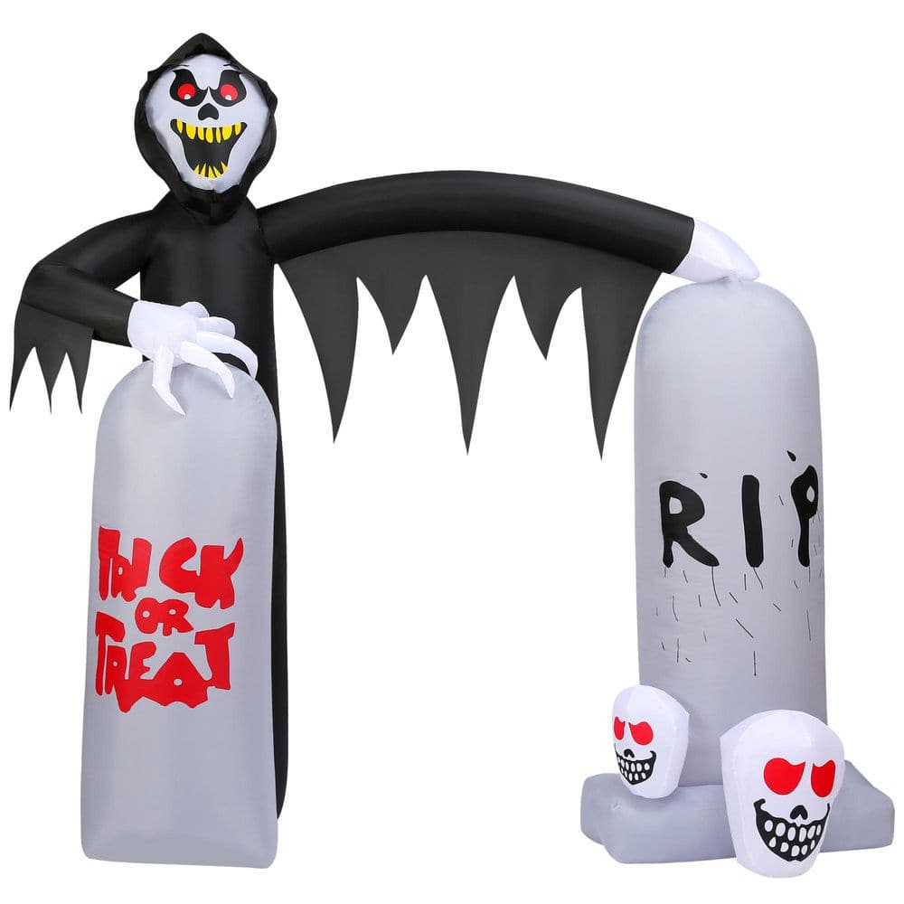 Haunted Hill Farm 8 ft. Pre-Lit Inflatable Grim Reaper Tombstone Arch