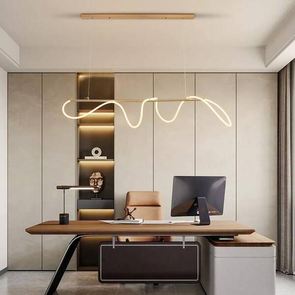OUKANING 60-Watt 1-Light Gold Modern Linear Island Integrated LED