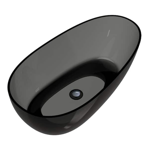 59 in. x 30.7 in. Composite Flatbottom Egg Shape Soaking Bathtub Solid Surface Single Slipper in Ash Grey