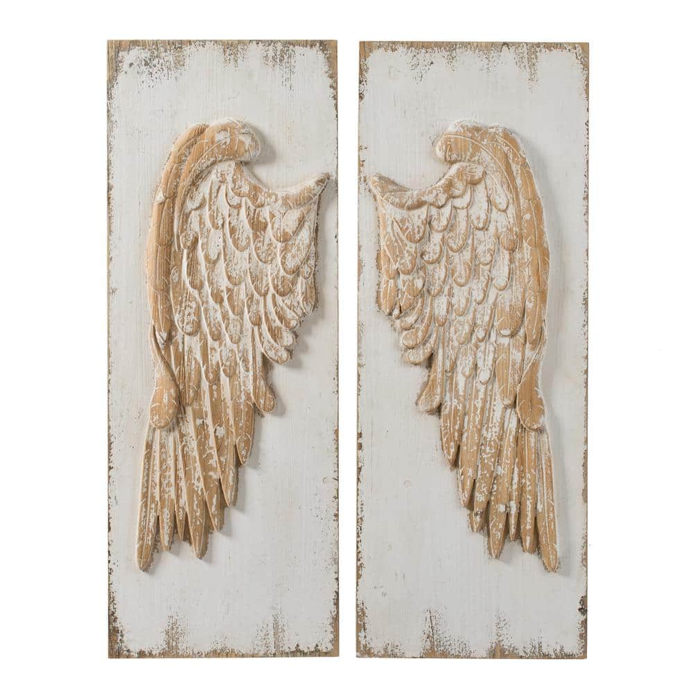 2-Pieces Framed Art Print Rectangle Hanging Feather Wing Wall Panels 42.1 i