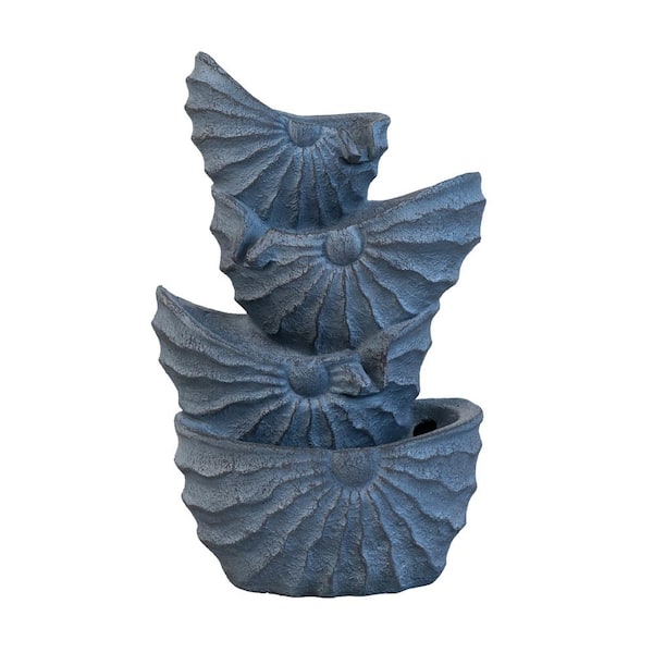 AUTMOON 13.4 in. x 9.4 in. x 21.5 in. Decorative 4-Tier Blue Nautilus Shell Water Fountain with Light for Indoor Outdoor