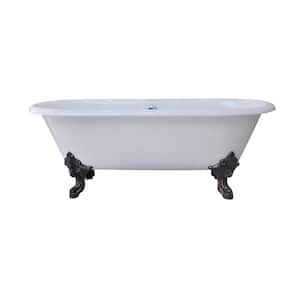 Gallagher 72 in. Cast Iron Double Roll Clawfoot Non-Whirlpool Bathtub in White with No Faucet Holes and Black Feet