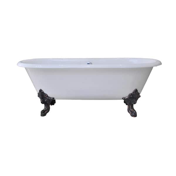 Barclay Products Gallagher 72 in. Cast Iron Double Roll Clawfoot Non-Whirlpool Bathtub in White with No Faucet Holes and Bisque Feet