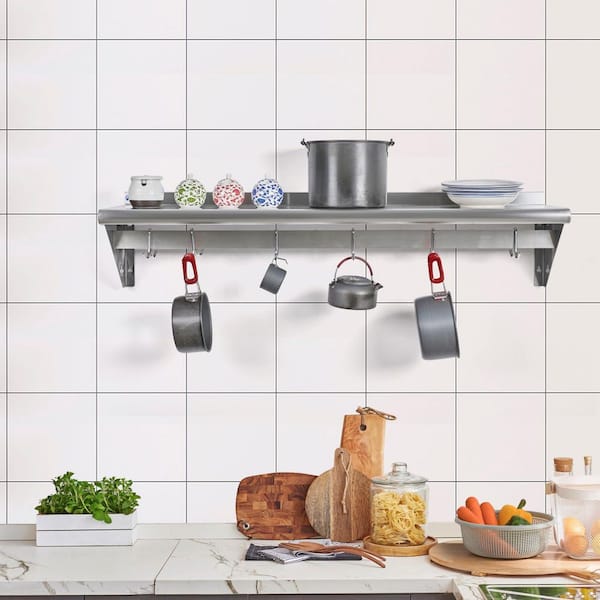 14 in. x 36 in. Wall Mounted Pot Rack with 6 Hooks, 300lb for Storage Hanging Pots, Pans, Cookware