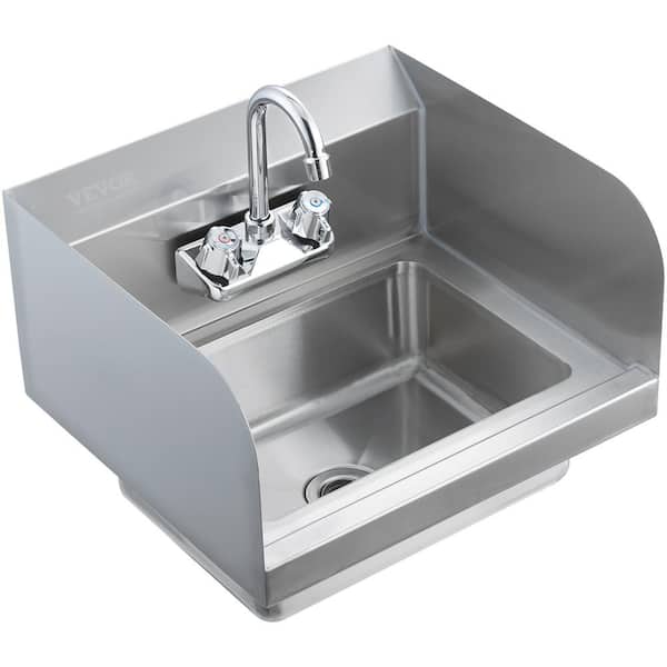 VEVOR Commercial Hand Sink 17 x 15 in. NSF Stainless Steel Sink with Faucet and Side Splash Wall Mount Hand Basin