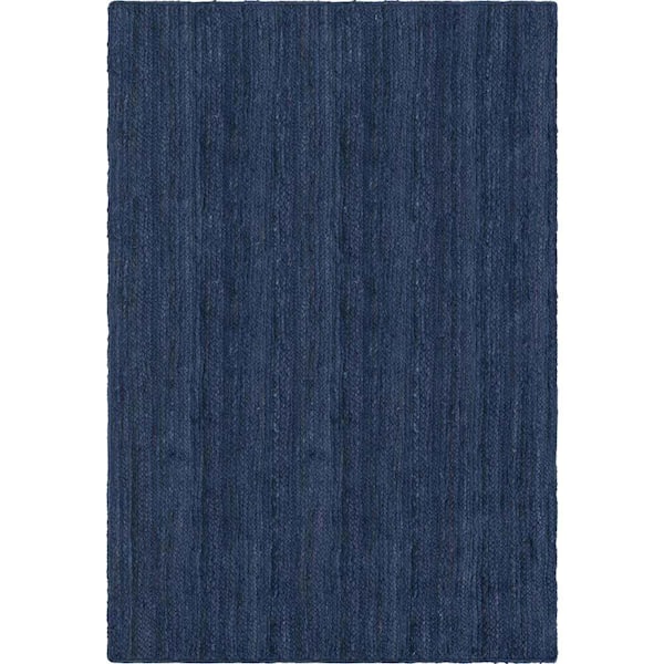 Unique Loom Braided Jute Dhaka Navy Blue 4' 1 x 6' 1 Area Rug