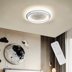16 in. Dimmable Integrated LED Flush Mount Ceiling Light Novelty Meteor Shower Pattern with Remote Control for Kids Room