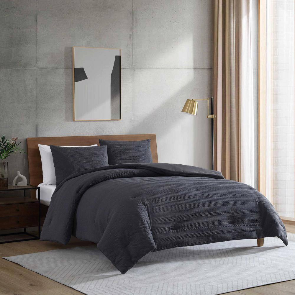 Black Microfiber Twin Duvet Cover Set with Gathered Embellishment