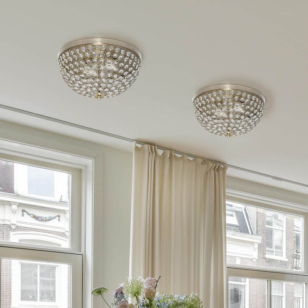 Antique Brass Crystal LED Bowl Ceiling Flush Mount Set