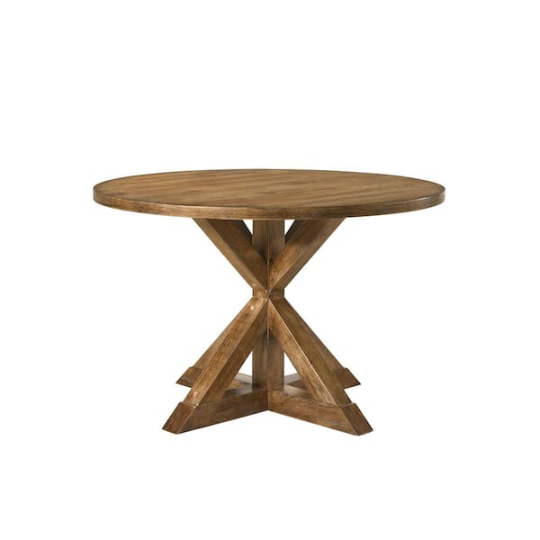 Wallace Round Oak Wood 48 in. Pedestal Base Dining Table Seats 6