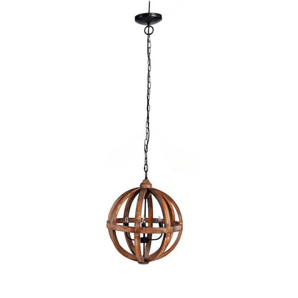 4-Light Brown Wood Hanging Light Fixture Chandelier with Adjustable Chain (Bulbs Not Included)