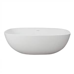 65 in. Stone Resin Flatbottom Solid Surface Freestanding Non-Whirlpool Soaking Bathtub in White