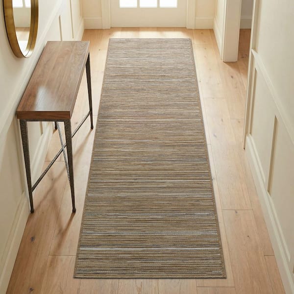 Cape Hinsdale Brown-Ivory 2 ft. x 12 ft. Striped Indoor/Outdoor Runner Rug