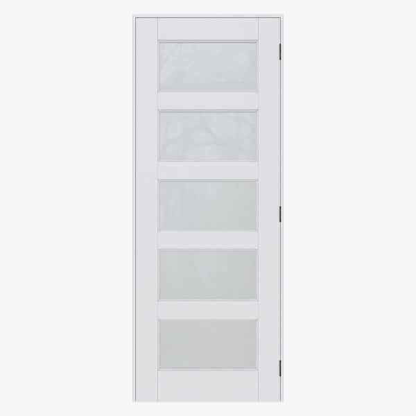 30 in. x 80 in. Left Handed 5-Lite Frosted Glass White Solid Core MDF Single Interior Door with Assemble Jamb