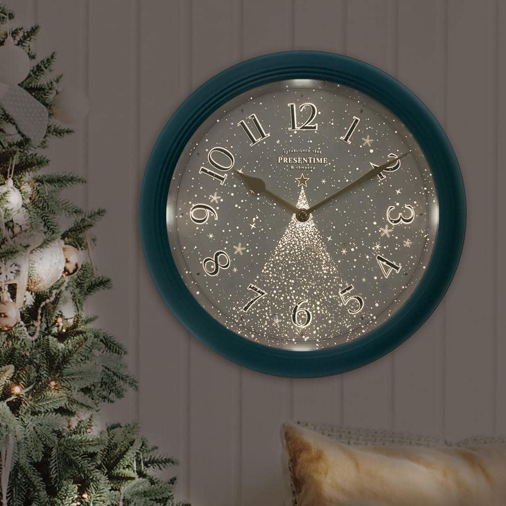 Forest Green 12.6" Modern Analog Wall Clock with Night Light