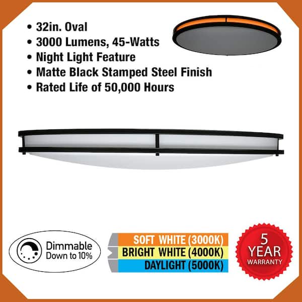 Orbit 32 in. Matte Black Oval LED Flush Mount Ceiling Light Night Light 3000LM 42W Adjustable CCT Dimmable (8-Pack)